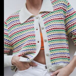 Zara colorful striped collared buttoned cardigan